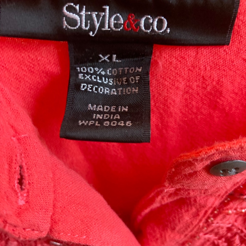 Style & Co XL Coral Beading and Embroidery Cotton Gauze Button-up Tunic Tank - Picture 3 of 6